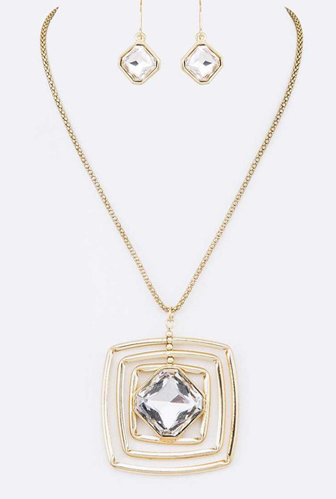 Athena Gold Crystal Pendant Necklace Set