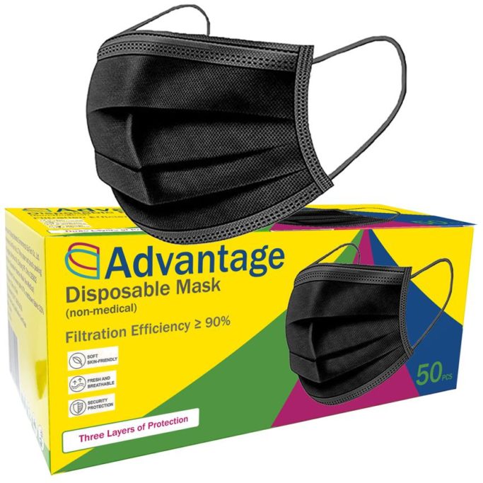 Black Disposable Adult Face Mask (Pack of 50)