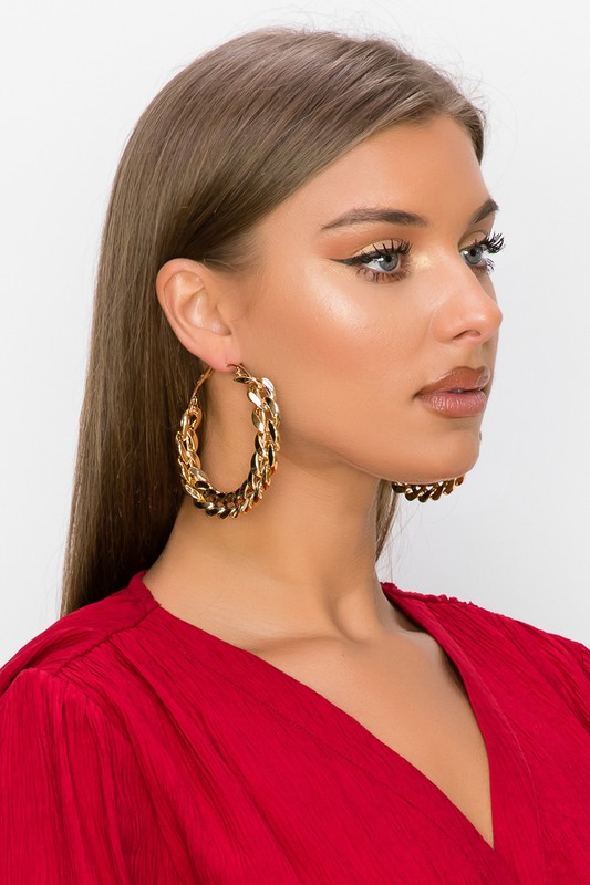 Gold Chain Link Hoop Earrings