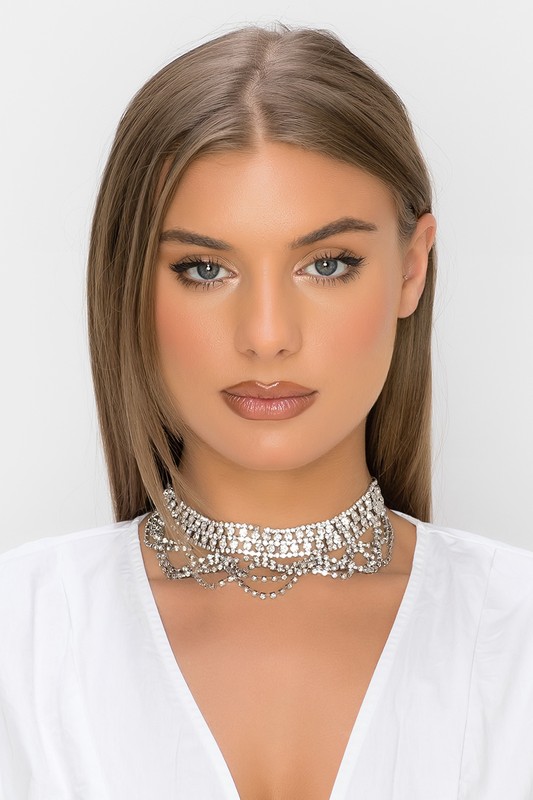Silver Rhinestone Choker Necklace