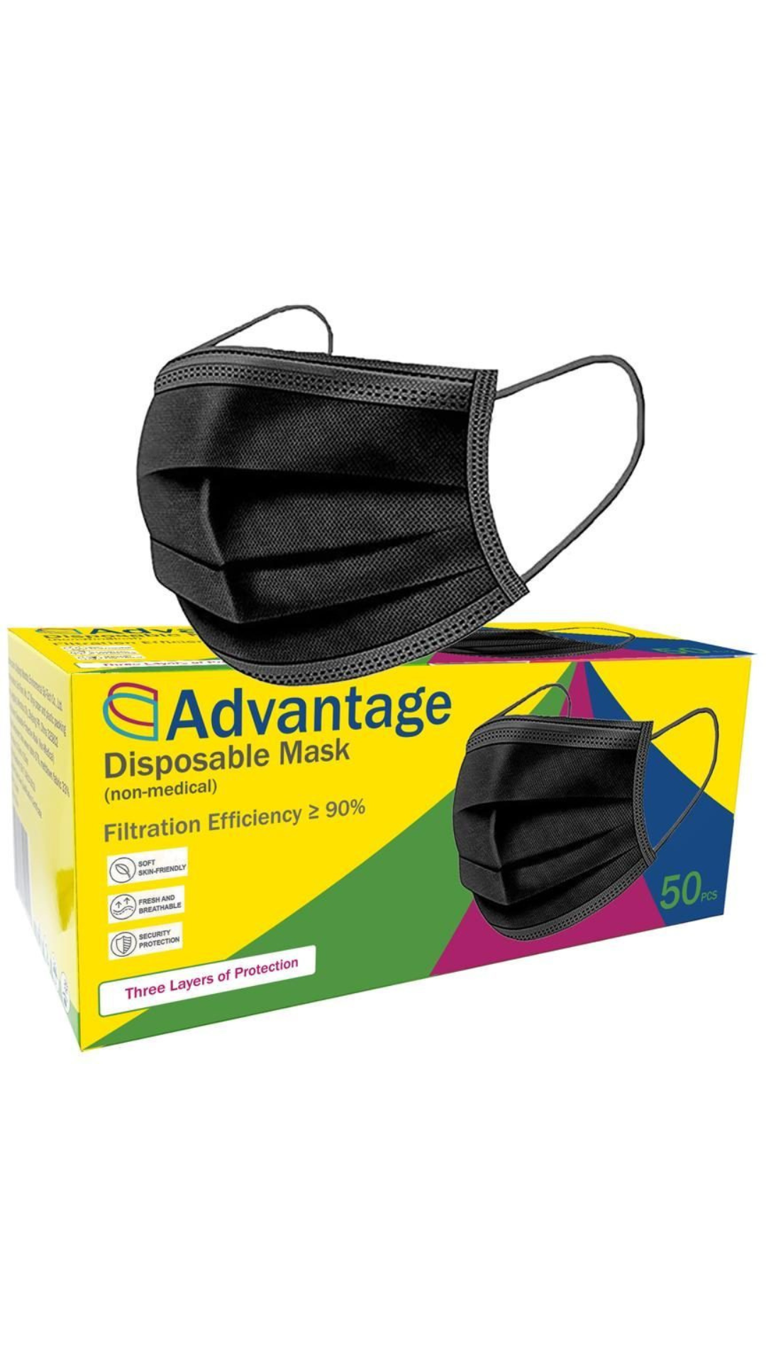 Black Disposable Adult Face Mask (Pack of 50)