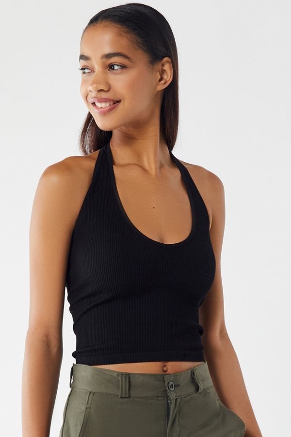Double-Layered Seamless Halter Top (Black)