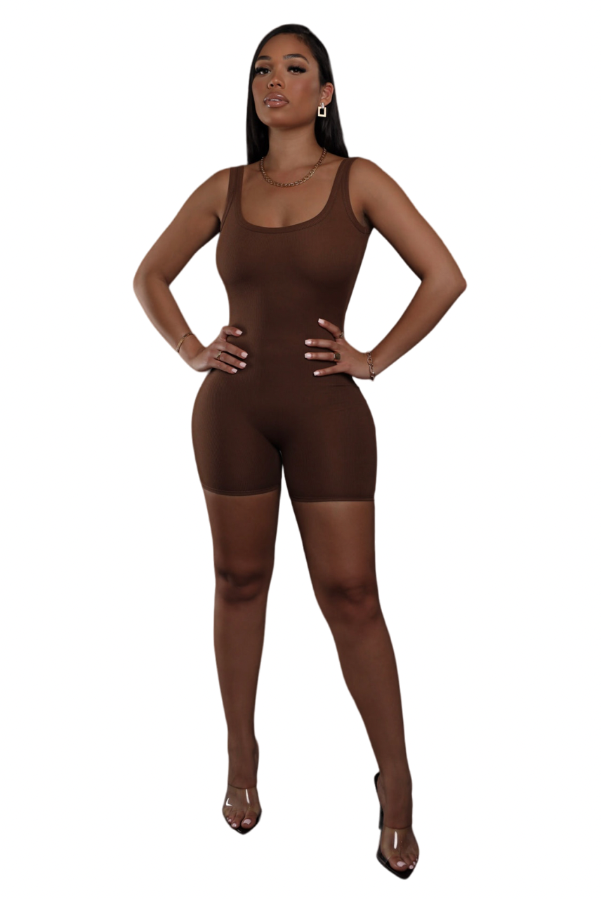 Snatch Ribbed Romper – Chestnut